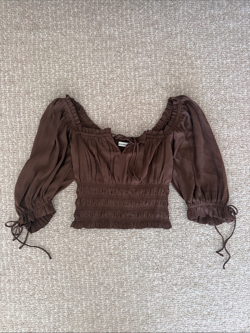 Brown Smocked Peasant Top - Abercrombie and Fitch